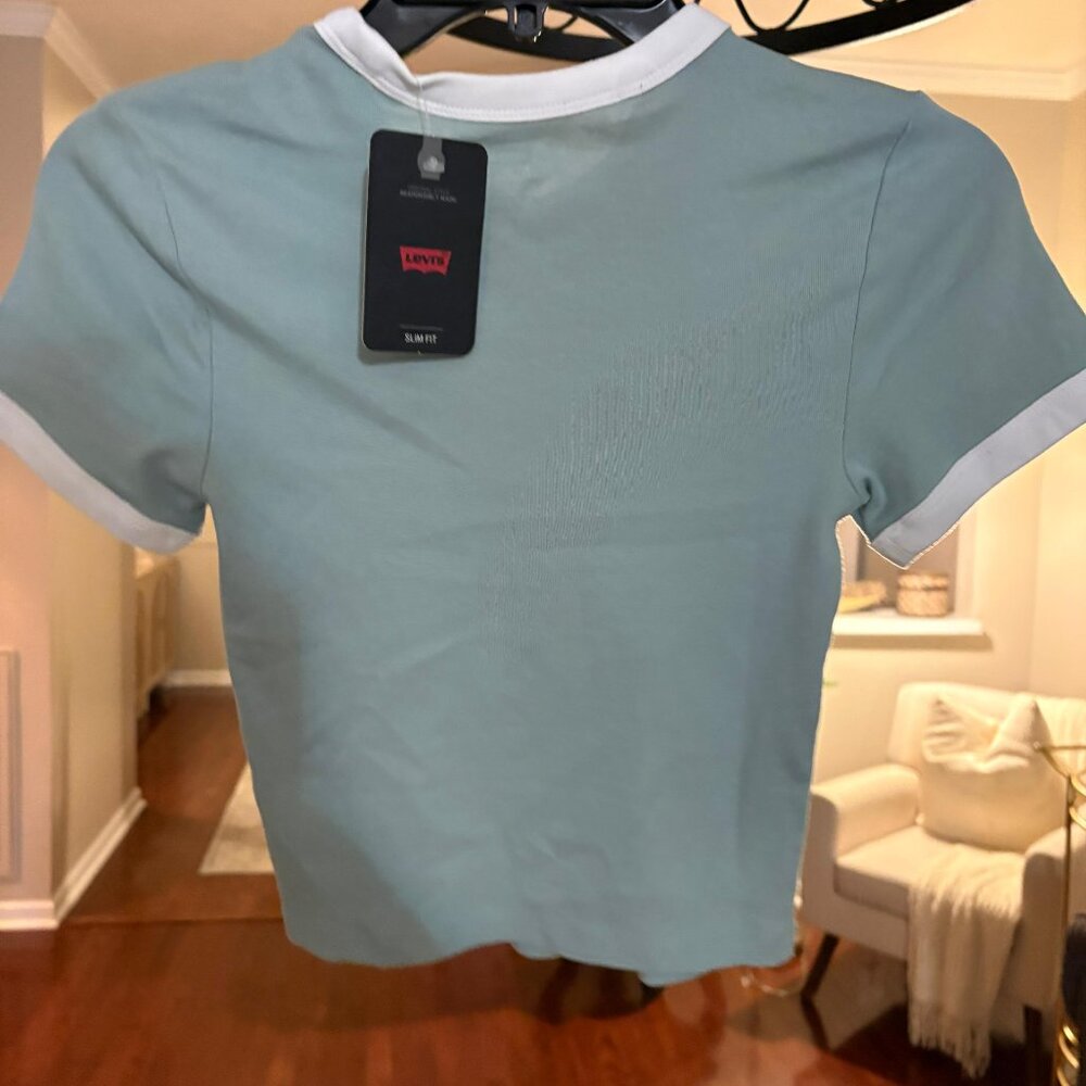 Levi's NWT Sage Green Graphic Ringer Tee Shirt Size XS - Picture 3 of 5